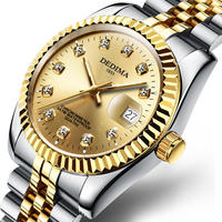 DEDIMA D-188 Bestseller Montre à quartz pour couple avec calendrier, cadran à losanges côtelés dorés, simple et luxueuse