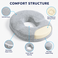 Coussin orthopédique gris en mousse à mémoire de forme pour soulagement des hémorroïdes et soutien du coccyx, avec housse amovible, vente en gros