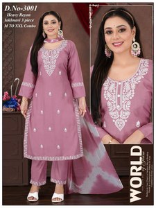 India Ethnic Women's Clothing Set 3pcs <strong>Unstitched</strong> Silk Kurti Kurta Kameez Salwar Suit Heavy Fabric Pakistani Style Indian Women - Product Image 2