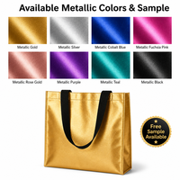 Sac fourre-tout en tissu non tissé doré métallisé froissé avec poignée en sangle noire, sac de shopping