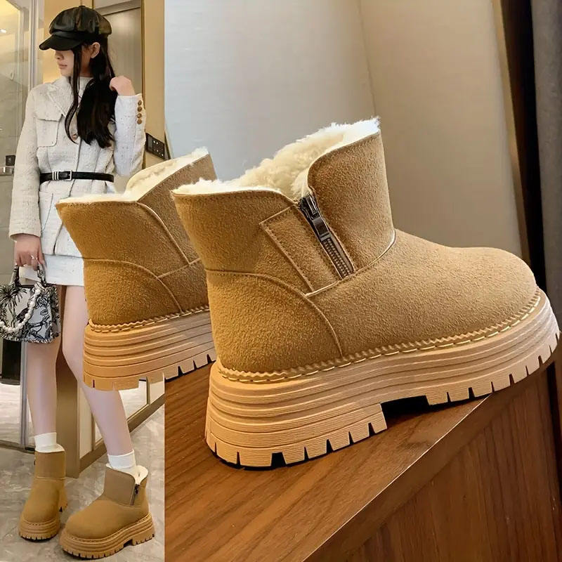 Private Label Women's Casual Snow Boots Cozy Winter Footwear High-cut Wear-resistant Cotton-padded Shoes With Zipper