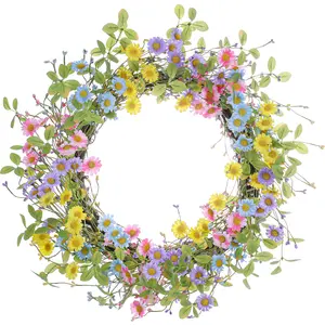 Hot Selling Artificial Colorful Daisy Wreath Handmade Flowers 24 Inch Summer Wreath For Home Decorating