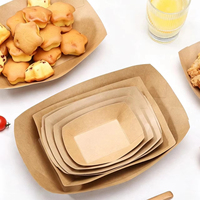 Boîte à lunch jetable en papier kraft en forme de bateau, compatible micro-ondes, dégradable, pour emballage de collations, style coréen, pour barbecue et fritures