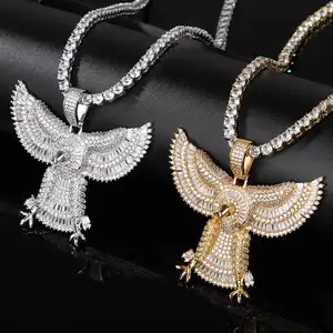 Custom Mode Sieraden Ketting Koper 18K Goud Plating Micro Inlay Zirkoon Ketting Temperament Adelaar Mannen Hanger Ketting