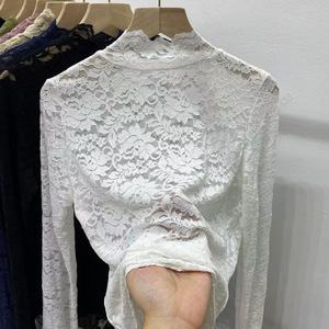 Chemise à manches longues à col montant pour femmes, <span class=keywords><strong>prix</strong></span> de gros, chemisier en dentelle grande taille - Product Image 3