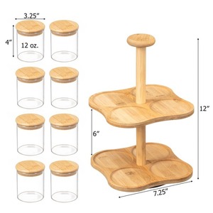 <span class=keywords><strong>Plateau</strong></span> <span class=keywords><strong>tournant</strong></span> Lazy Susan en bambou à deux niveaux 8 pièces 12 oz bocaux en verre à couvercle hermétique organisateur de support à <span class=keywords><strong>épices</strong></span> polyvalent <span class=keywords><strong>pour</strong></span> les comptoirs de cuisine - Product Image 6