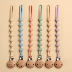 Nice Design Chewable Wooden Silicone Dummy Pacifier Clip BPA Free Silicone Baby Pacifier Chain