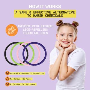 Bracelet <span class=keywords><strong>anti</strong></span>-<span class=keywords><strong>poux</strong></span> élastique solide pour filles, non toxique, aux huiles essentielles végétales, accessoires pour cheveux colorés - Product Image 4
