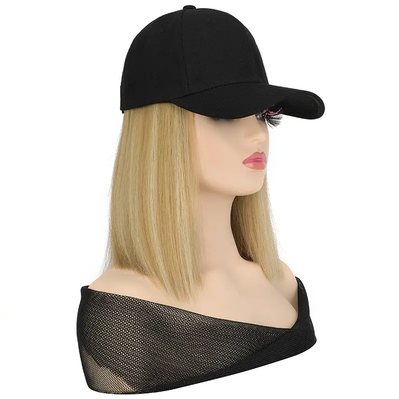 BOBO cheveux raides courts cheveux synthétiques femmes casquette de Baseball perruque chapeaux naturel pour les filles 25cm perruques courtes cheveux humains dentelle avant