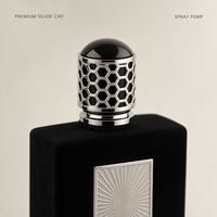 Flacon de parfum en verre vide rechargeable de luxe 100 ml, velours noir avec capuchon argenté gravé, style arabe, vente en gros, logo personnalisé