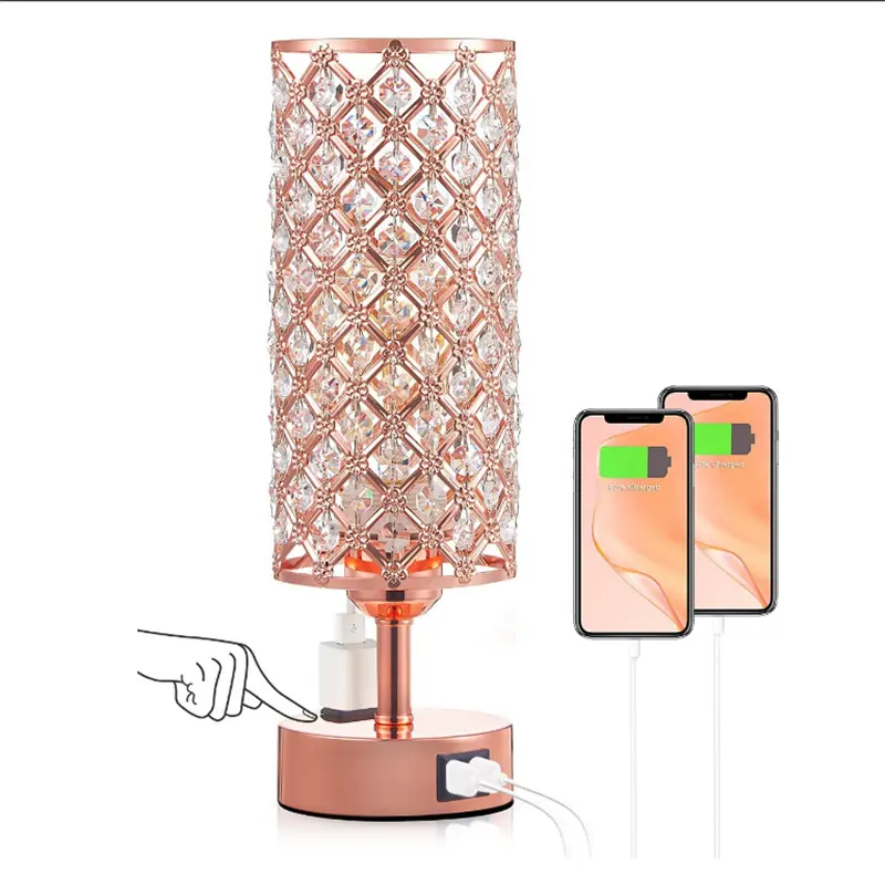 Lampe de Table créative en cristal, avec double sorties, petite ampoule argentée avec commande tactile, lampe de chevet décorative, 3 voies réglables, moderne