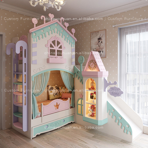 Personalizzazione completa della camera da letto per ragazze, grazioso letto a castello con scivolo, letto a castello multifunzionale personalizzato. - Product Image 1