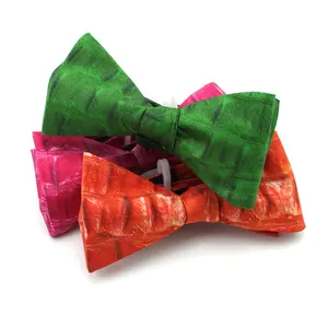 Groen Oranje Fuchsia Krokodil Hagedis Huid Verstelbare Mannen Unieke Vintage Fab Custom Gedrukt 100% Zijde Dier Zelf Tie Bow tie