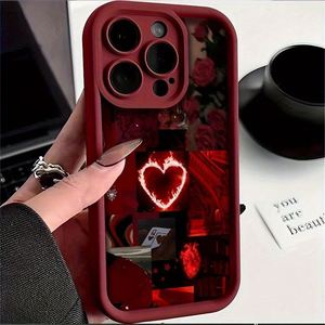 เคสโทรศัพท์ลายคอลลาจหัวใจสีแดงสุดฮิต สำหรับ iPhone17 16 15 Pro Max 14 13 12 11 XS XR  แบบน่ารัก ผิวด้าน ป้องกันการกระแทก - Product Image 2