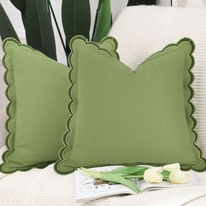 Solid Embroidery Scallop Throw Pillow Covers 45x45cm Farmhouse Decorative Couch Pillows Woven Case for Living Room - Product Image 1