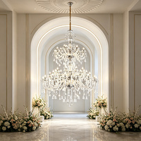 Lustre européen à double couche en cristal, grand chandelier multi-bras pour salle de banquet, lieu de mariage, entrée