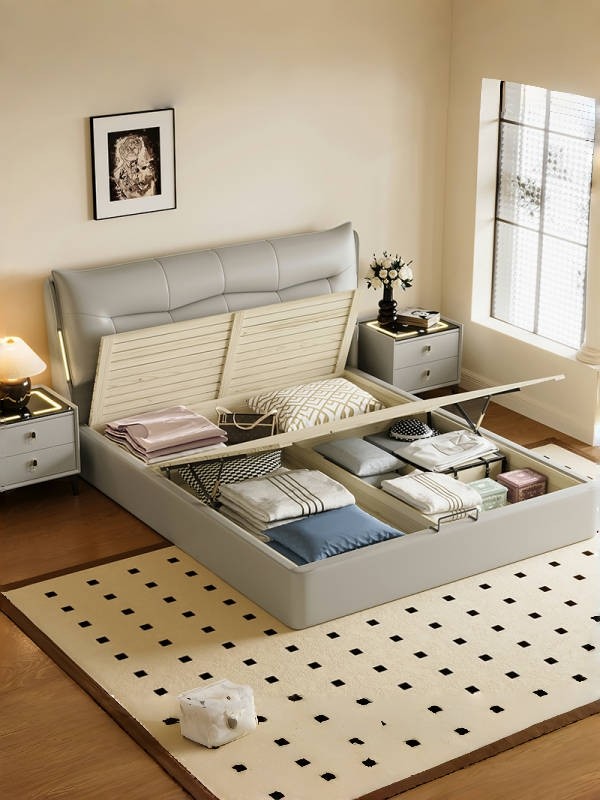 Storage Structure Top-Grain Leather Bed