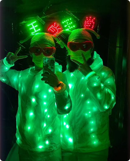 LED Light-Up Jacket Coat Set Colorful Flashing Lights Hooded Design Cloth Material-Unisex Dance Party Costume for Nightclub/Bar