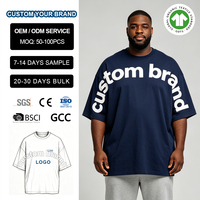 T-shirt bleu marine grande taille pour homme, imprimé lettres en relief, service de personnalisation complet, vêtements décontractés robustes, fourni par une usine de confection