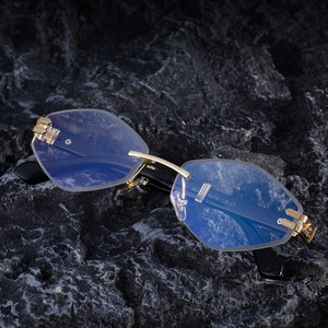 Lunettes de soleil sans monture en forme de diamant pour hommes, protection UV400, verres PC, couleur noire, lunettes de conduite haut de gamme, style transfrontalier - Product Image 4