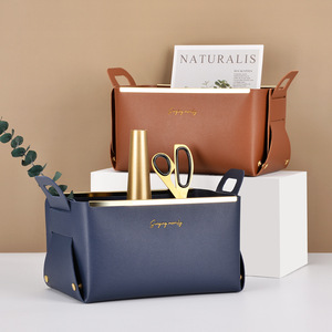 Cestino di immagazzinaggio Pieghevole In Oro di Lusso Giocattolo Nordic Scrivania Pieghevole DELL'UNITÀ di elaborazione del Regalo di Picnic Casa Organizer In Pelle di Stoccaggio Cesti di Stoccaggio Con Maniglia - Product Image 2