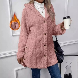 Nuovi Prodotti 2026: Cappotto da <span class=keywords><strong>Donna</strong></span> con Cappuccio e Bottoni in Peluche Spesso - <span class=keywords><strong>Abbigliamento</strong></span> Femminile Caldo e alla Moda a Maniche Lunghe in Tinta Unita - Product Image 5