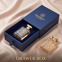 Boîte d'emballage de parfum personnalisée bleu marine, boîte coulissante en carton de luxe vide avec motif floral estampé or pour parfum