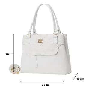 Fana Amelia borsa con patta da donna M3736 classica borsa Casual in pelle bianca con bellissimo motivo con Logo serpente decorato in metallo metallizzato - Product Image 3