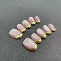 Puro hecho a mano usable uñas forma de almendra pintado a mano oro francés alta calidad reutilizable fábrica al por mayor