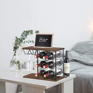Estante de vino independiente de madera maciza de 2 niveles Multiusos-Capacidad para 8 botellas de vino y 6 vasos para exhibición de <span class=keywords><strong>cerveza</strong></span> más fría o fiesta - Product Image 5