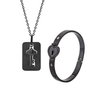 Love Lock Necklace And <b>Bracelet</b> Set Heart Shape Zinc Alloy <b>Couple</b> Jewelry Gift For Valentine Day - Product Image 4