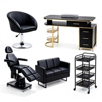 Ensemble de mobilier moderne noir et or pour salon de manucure : table de manucure, fauteuil de beauté électrique, banc d'attente, chariot de rangement – Vente en gros pour instituts de beauté