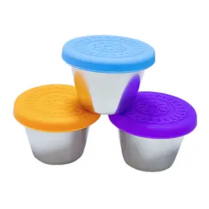 2024 dustroof Salad Dressing Container Small Condiment Container Stainless Steel Dipping Sauce Cup with Silicone Lid