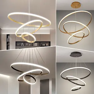 Contemporary Villa Stairs Hanging Ceiling Globe Ring Luxury Acrylic Round Modern Lamp Lampen Chandelier