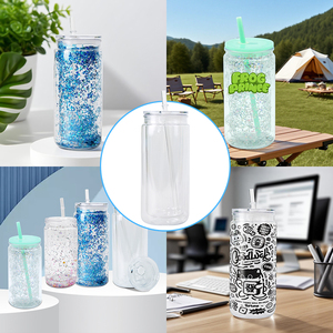 16 Oz 20 Oz Snowglobe Tumbler Double Wall Clear <strong>Plastic</strong> Cup with Pre-Drilled Hole Lids Straw for Drinks <strong>Plastic</strong> <strong>Drinkware</strong> - Product Image 4