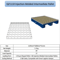 Palette en plastique injecté PP, caisse d'entrepôt 1195 x 1000 x 51 mm, bac de transport industriel