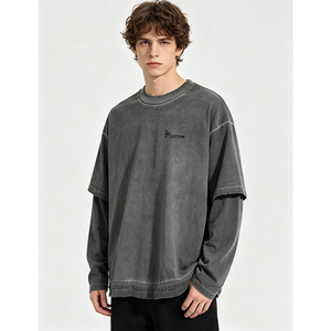 <span class=keywords><strong>Camiseta</strong></span> Personalizada de Manga Larga de Doble Capa, 100% Algodón, <span class=keywords><strong>Cuello</strong></span> Redondo, Talla Grande, de Alta Calidad, Secado Rápido, Transpirable, Informal para Hombre - Product Image 4