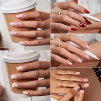 BTArtbox Faux Ongles à Presser en Gel Couleur Unie Rouge, Courts Amande, Gel Souple, Vente en Gros