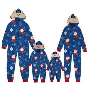 Hot Sale 2024 Kerst Ouder-Kid Jumpsuit Xmas Patronen Bedrukt Onesie Pyjama Met Capuchon En Rits Bijpassende Outfits - Product Image 5