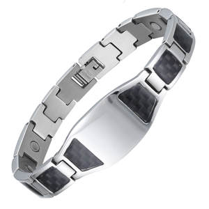 All'ingrosso moda classico Logo stampabile bracciale in acciaio inossidabile sollievo da uomo il dolore nero argento magnete braccialetto - Product Image 1