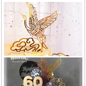 ชุดตกแต่งเค้กน้ำผึ้งและรสหวาน อะคริลิค รูปนกกระเรียนอายุยืน ประดับเมฆมงคล สำหรับตกแต่งเค้กวันเกิด - Product Image 4