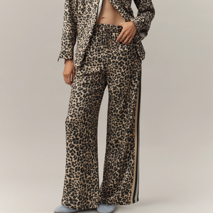 <span class=keywords><strong>Pantalon</strong></span> large à jambes larges pour femmes, imprimé léopard, <span class=keywords><strong>taille</strong></span> élastique, décontracté, tendance, avec logo personnalisé - Product Image 2