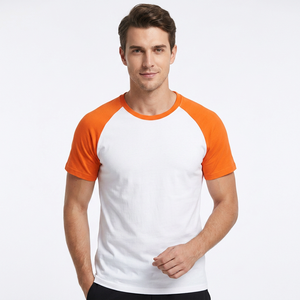 Men's Cotton Raglan Sleeve O-Neck T-Shirt Solid Color Casual Regular Fit Black <b>White</b> Contrast Trim Jersey Knitted <b>Tees</b> - Product Image 3