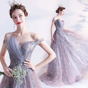S0861H Nouvelle Robe de Mariée Élégante 2025 en Dentelle Royale à Imprimé Floral Violet avec Traîne Chapelle - Product Image 1