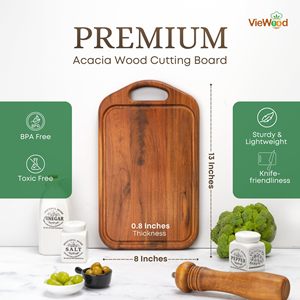 Tabla de cortar de madera de acacia de 33x20x1.5cm con asa, rectangular, para cocina. - Product Image 2