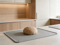 Îlot de cuisine moderne modulaire en bois avec portes en MDF et contreplaqué, finition mélaminée laquée, évier et robinet en acier inoxydable, et pied de meuble.