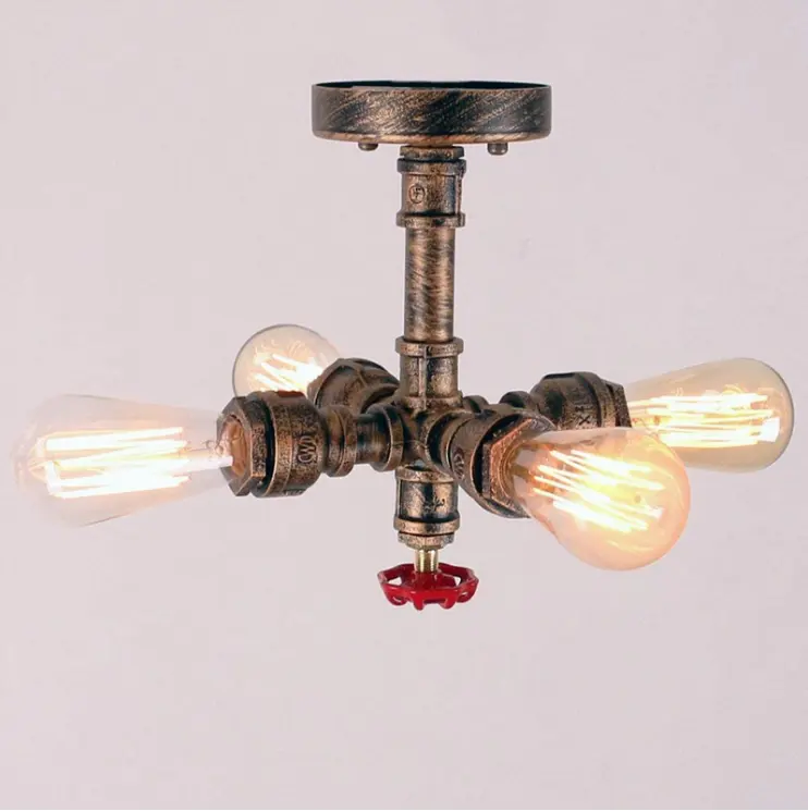 Loft Retro Industrial Wind Creative Water Pipe Steampunk Hanging Chandelier E27 Living Room Cafe Bar Rust LED Ceiling Light