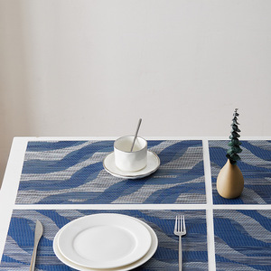 Set de table minimaliste japonais bleu-gris tissé, isolant thermique, pour la maison et l'hôtellerie - Product Image 2