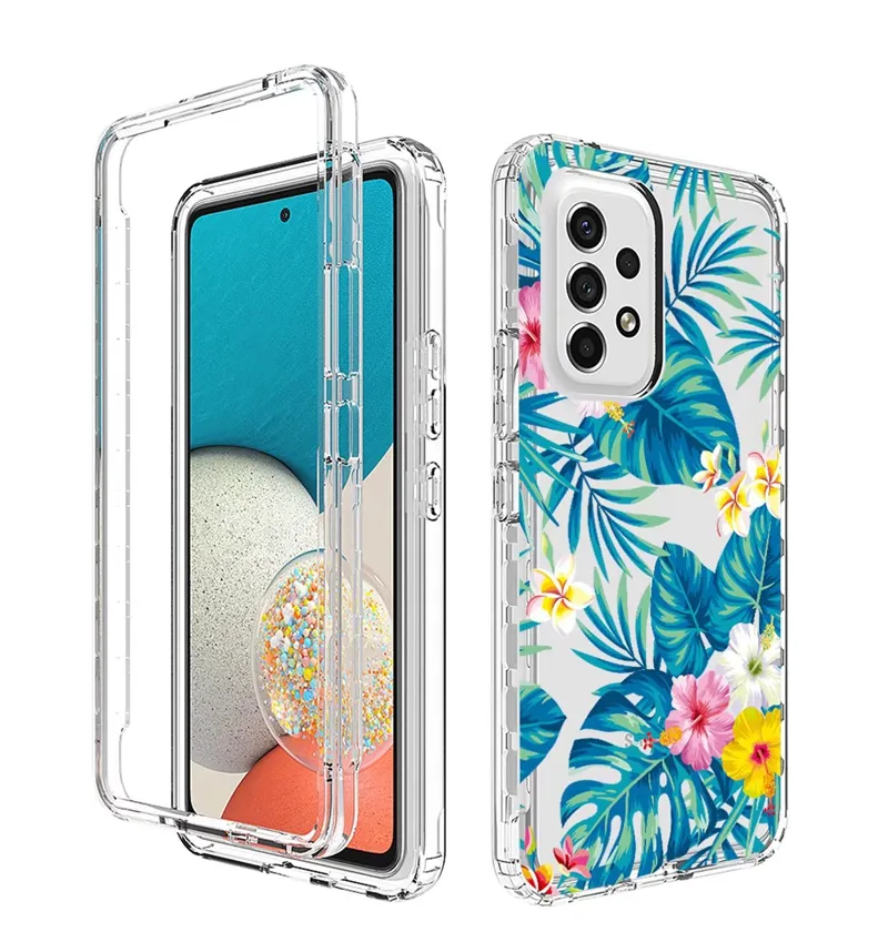 Capa 360 de corpo inteiro 2 em 1 para samsung, capa tpu colorida de corpo inteiro para samsung galaxy a53 5g, corpo inteiro, estampa de flores, pc