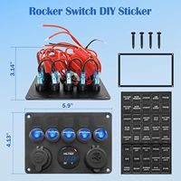 Panneau d'interrupteurs à bascule multifonctionnel pour applications marines avec bloc de fusibles, voltmètre numérique LED, prise allume-cigare et double chargeur USB